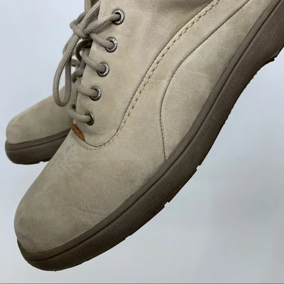 Rockport Lace Up Leather Shoes Stone Taupe Cream M4204 Comfort Ankle Size 10