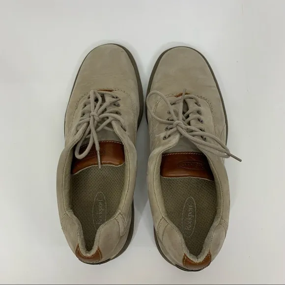 Rockport Lace Up Leather Shoes Stone Taupe Cream M4204 Comfort Ankle Size 10