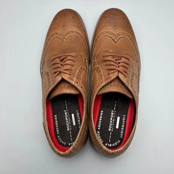 Rockport Tan Stylepurpose Leather Upper Wingtip Derby Dress Shoes Mens 7M