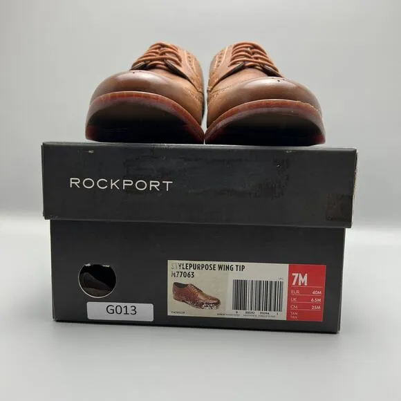 Rockport Tan Stylepurpose Leather Upper Wingtip Derby Dress Shoes Mens 7M