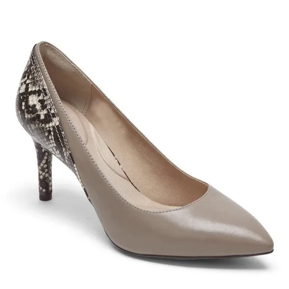 Rockport Total Motion 75MM Pieced Heel Taupe Snakeskin NEW