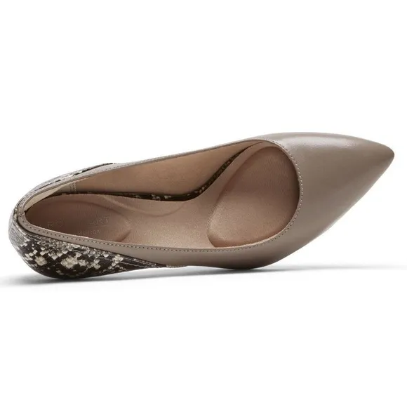 Rockport Total Motion 75MM Pieced Heel Taupe Snakeskin NEW