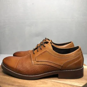 ROCKPORT WYAT CAP TOE Oxford Men's‎ Size 9M Leather Shoes V82995 Brown/ Cognac