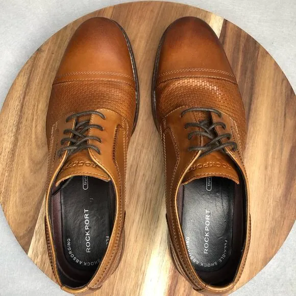 ROCKPORT WYAT CAP TOE Oxford Men's‎ Size 9M Leather Shoes V82995 Brown/ Cognac