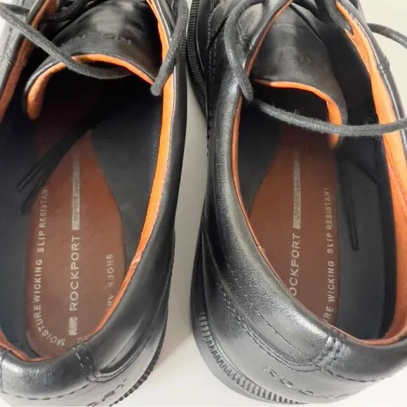 Rockport Men's Dressports Luxe Black Leather Vibram Soles Oxford Shoes Size 10