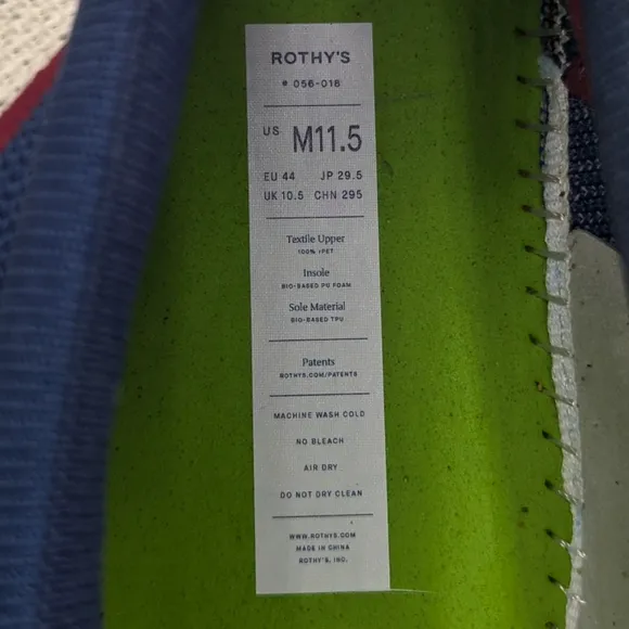 Rothy's RS01 Blue Jay Mens Sneakers Shoes 11.5