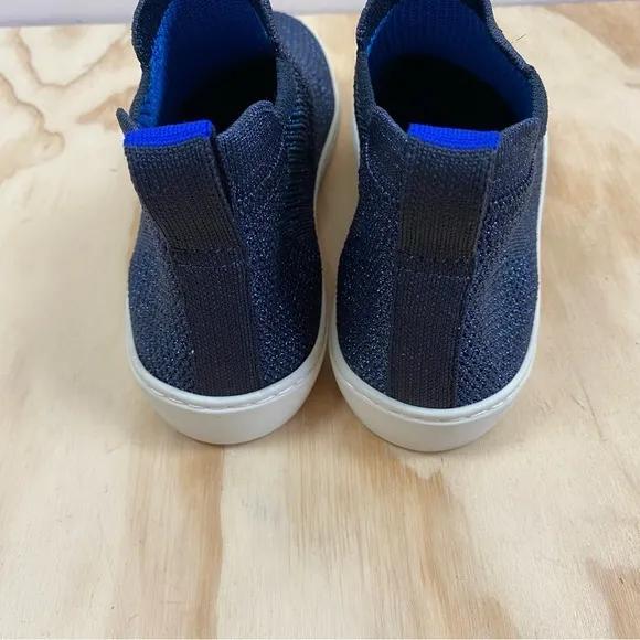 Rothy's The Chelsea Blue Metallic Lattice Stitch High Top Ankle Bootie