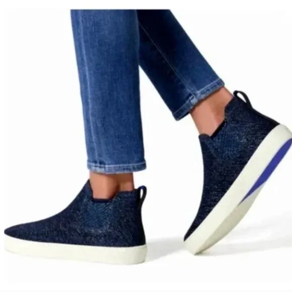Rothy's The Chelsea Blue Metallic Lattice Stitch High Top Ankle Bootie