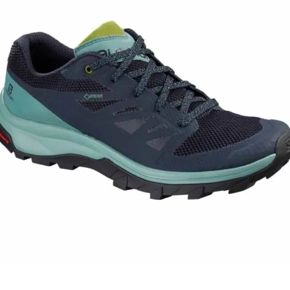 Salomon Blue and Green GTX athletic Shoes for Trail Running or hiking size 6