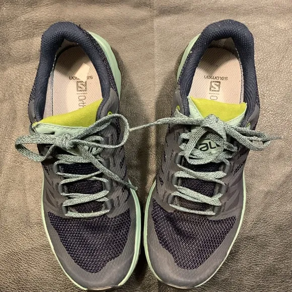 Salomon Blue and Green GTX athletic Shoes for Trail Running or hiking size 6