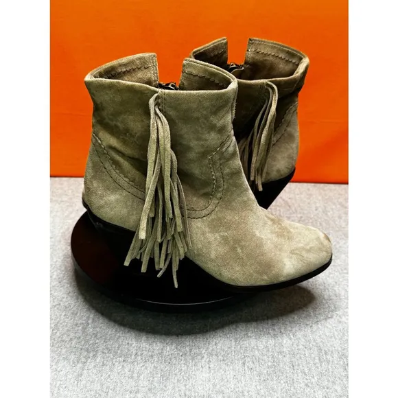 Sam Edelman Louie Fringe Western BOHO Bootie Grey Brown Size 6 M EU 36 PRELOVED