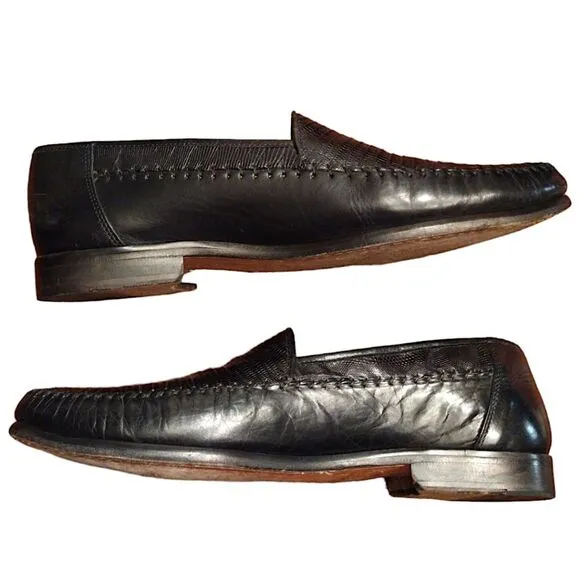 Sandro Moscoloni Genuine Lizard Loafer, Made in Spain, Black, Size 10