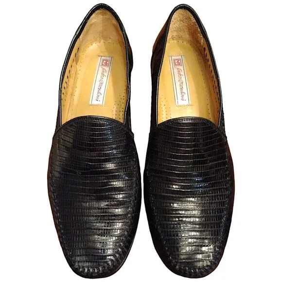 Sandro Moscoloni Genuine Lizard Loafer, Made in Spain, Black, Size 10
