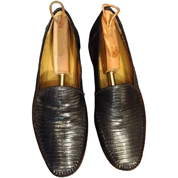 Sandro Moscoloni Genuine Lizard Loafer, Made in Spain, Black, Size 10