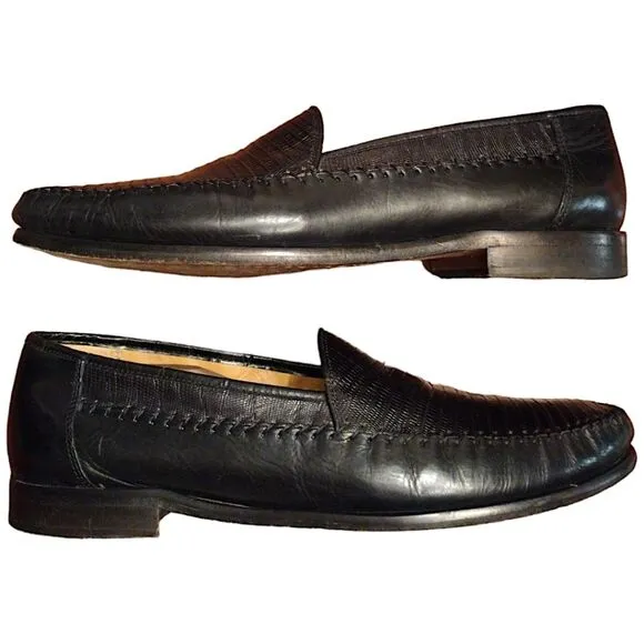 Sandro Moscoloni Genuine Lizard Loafer, Made in Spain, Black, Size 10