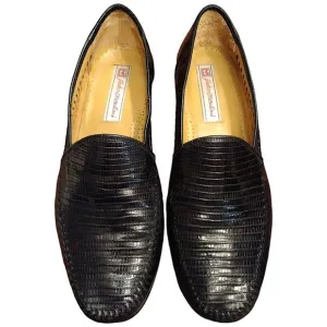 Sandro Moscoloni Genuine Lizard Loafer, Made in Spain, Black, Size 10