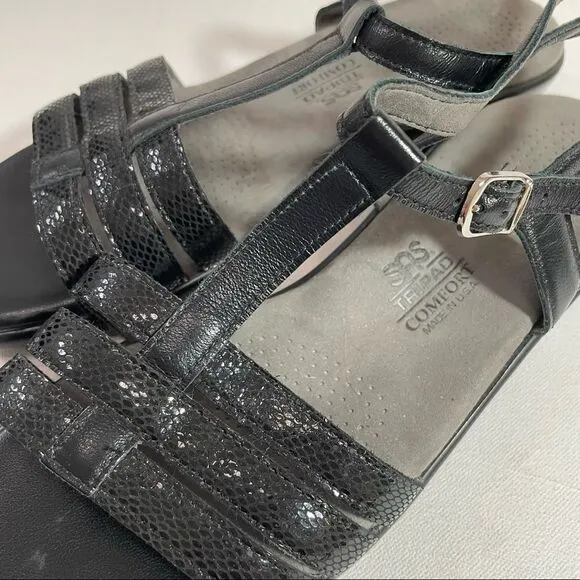 SAS Capri T-Strap Sandal Black snake size 9.5-10.5 Wide?