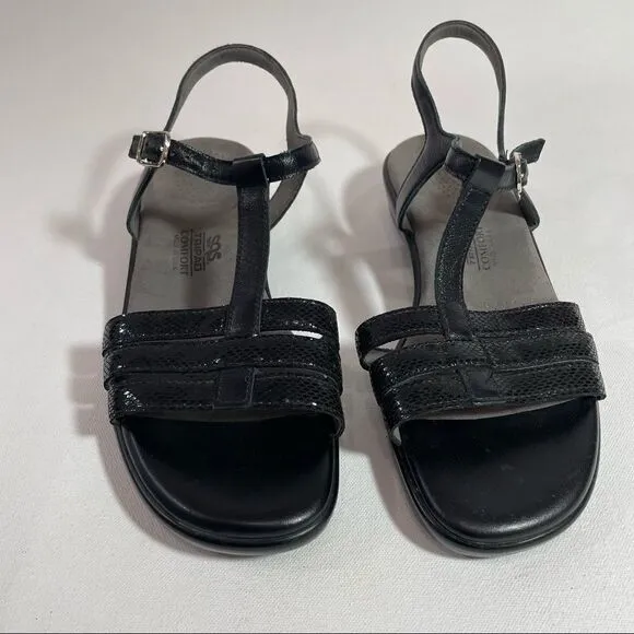 SAS Capri T-Strap Sandal Black snake size 9.5-10.5 Wide?