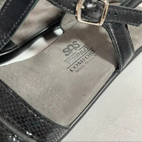 SAS Capri T-Strap Sandal Black snake size 9.5-10.5 Wide?