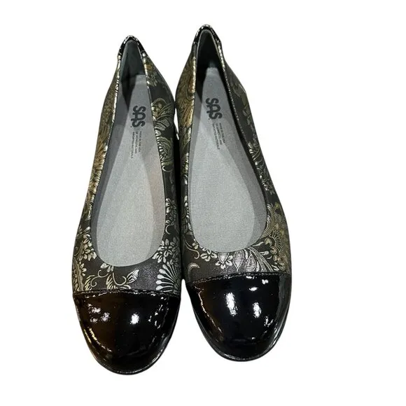 SAS Scenic Ballet Flat Brocade Patent Leather Round Toe Slip On Size 10 N‎ NEW