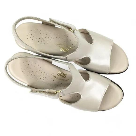 SAS Suntimer Sandal Women 7.5 Tripad Comfort Shoes Leather Block Heel Pearl Bone