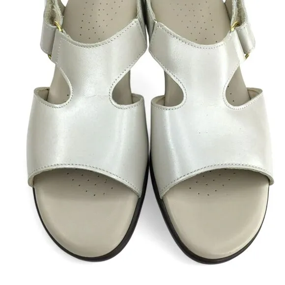 SAS Suntimer Sandal Women 7.5 Tripad Comfort Shoes Leather Block Heel Pearl Bone