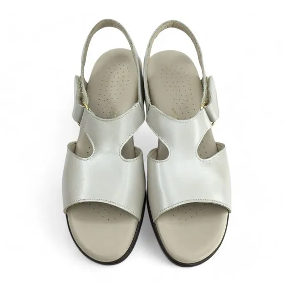 SAS Suntimer Sandal Women 7.5 Tripad Comfort Shoes Leather Block Heel Pearl Bone