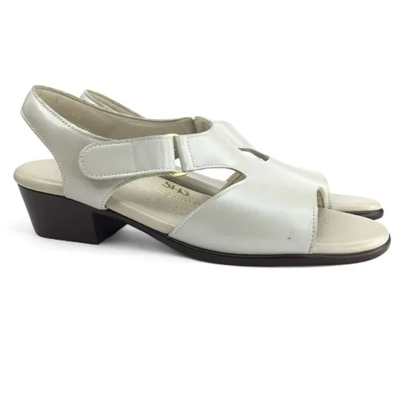 SAS Suntimer Sandal Women 7.5 Tripad Comfort Shoes Leather Block Heel Pearl Bone
