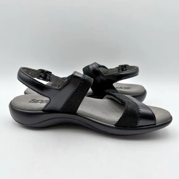 SAS Womens Nudu Sandals US 7 Wide Midnight Black Adjustable Comfort Shoes NWOB