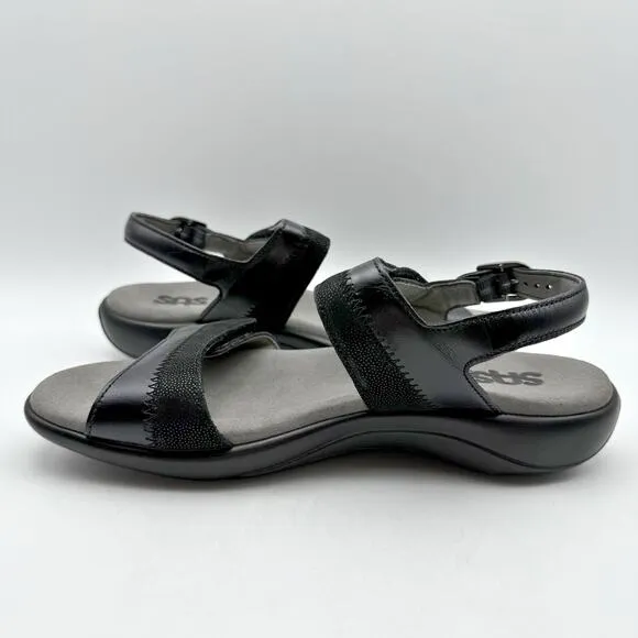 SAS Womens Nudu Sandals US 7 Wide Midnight Black Adjustable Comfort Shoes NWOB