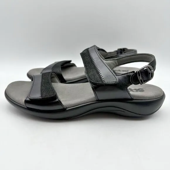 SAS Womens Nudu Sandals US 7 Wide Midnight Black Adjustable Comfort Shoes NWOB