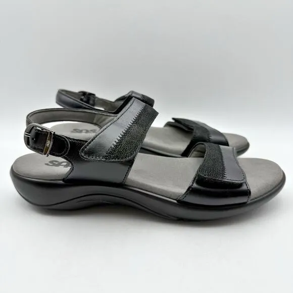 SAS Womens Nudu Sandals US 7 Wide Midnight Black Adjustable Comfort Shoes NWOB
