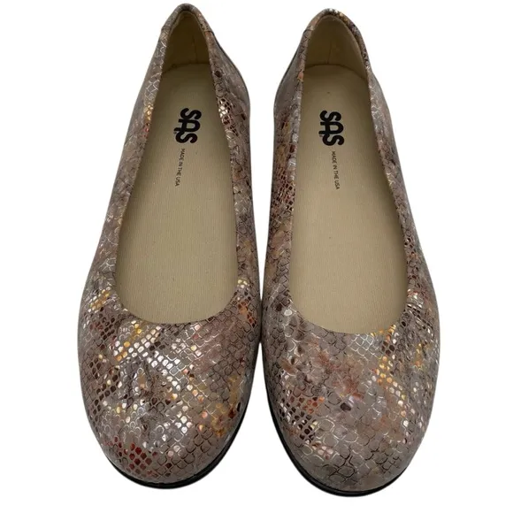 SAS Womens Shoes Scenic Ballet Flats Sz 7.5 Medium Multisnake Taupe Leather Chic