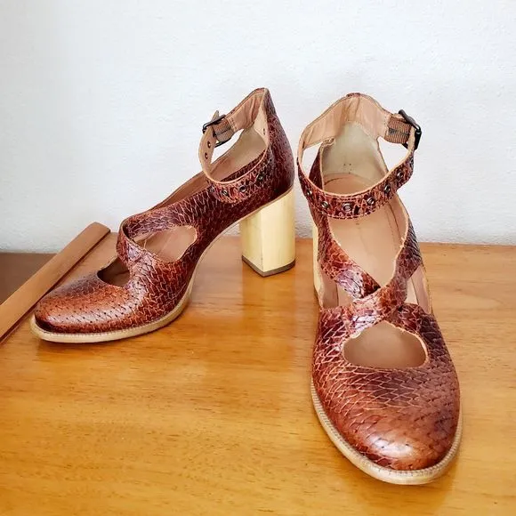 Schuler Sons Philadelphia Nalia Heels Brown Leather Chunky SZ 8.5 Anthropologie