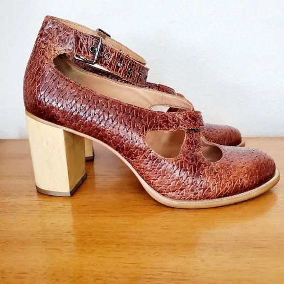 Schuler Sons Philadelphia Nalia Heels Brown Leather Chunky SZ 8.5 Anthropologie