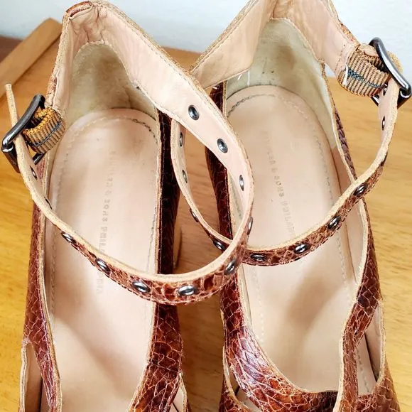 Schuler Sons Philadelphia Nalia Heels Brown Leather Chunky SZ 8.5 Anthropologie