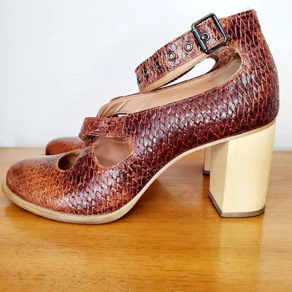 Schuler Sons Philadelphia Nalia Heels Brown Leather Chunky SZ 8.5 Anthropologie