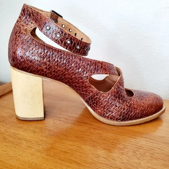 Schuler Sons Philadelphia Nalia Heels Brown Leather Chunky SZ 8.5 Anthropologie