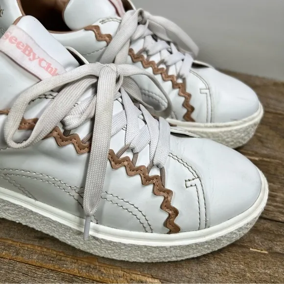 See By Chloe Sevy Shoes Womens 39 White Leather Low Top Sneakers Sevy Calfskin