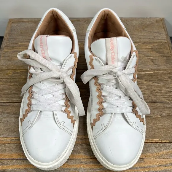 See By Chloe Sevy Shoes Womens 39 White Leather Low Top Sneakers Sevy Calfskin