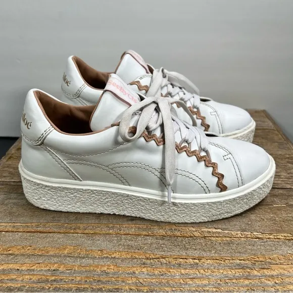 See By Chloe Sevy Shoes Womens 39 White Leather Low Top Sneakers Sevy Calfskin