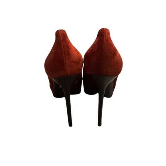 Sergio Rossi Shoes Cachet Peep Toe Platform Pumps Dark Orange Suede $730 38