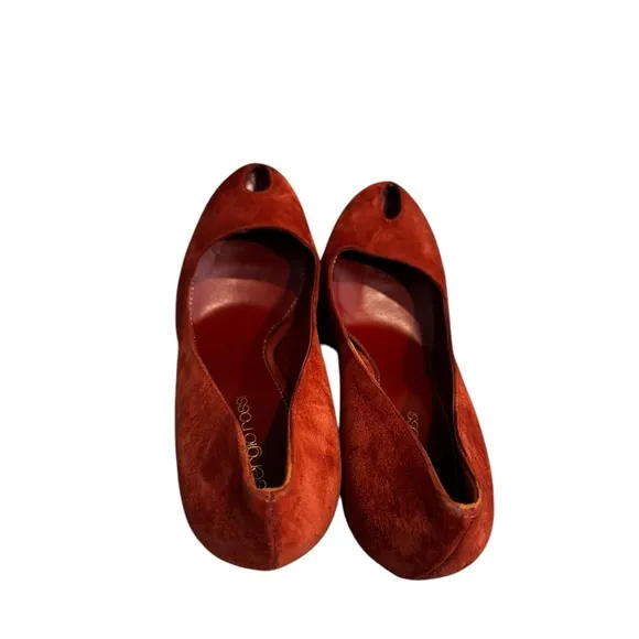Sergio Rossi Shoes Cachet Peep Toe Platform Pumps Dark Orange Suede $730 38