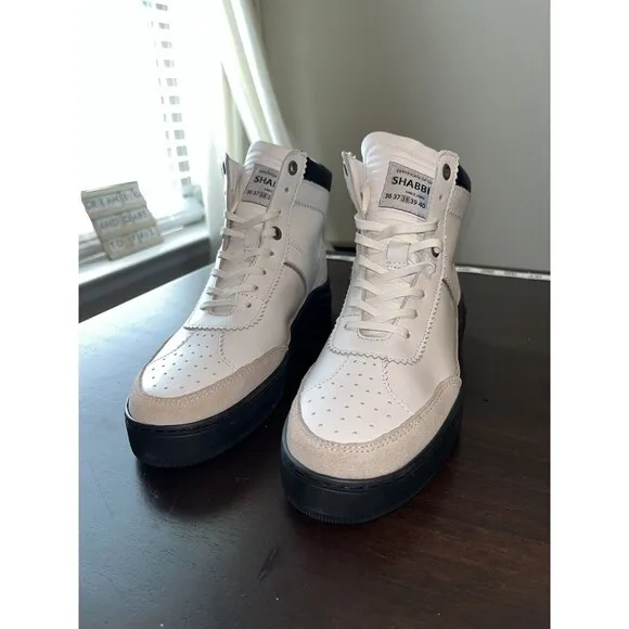 Shabbies Amsterdam womans sz 6.5 7.5 uk 37 38 white black hightop sneakers fdlb