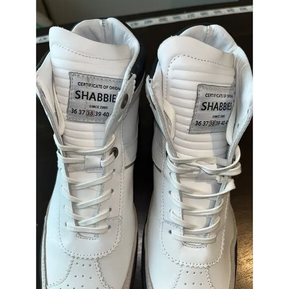 Shabbies Amsterdam womans sz 6.5 7.5 uk 37 38 white black hightop sneakers fdlb