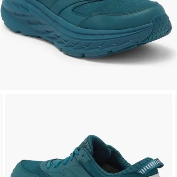 Size 13 Hoka Unisex Bondi L Leather GTX GoreTex U Teal Blue Cushioned Sneakers