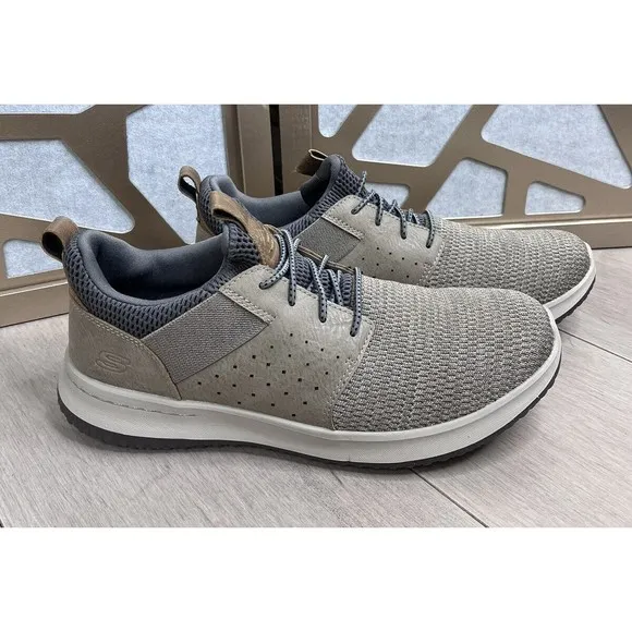 Skechers Delson Camben Men Sneakers Shoes 10 Taupe Slip On Memory Foam Insole