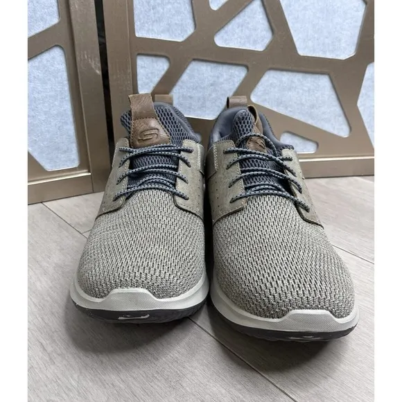 Skechers Delson Camben Men Sneakers Shoes 10 Taupe Slip On Memory Foam Insole