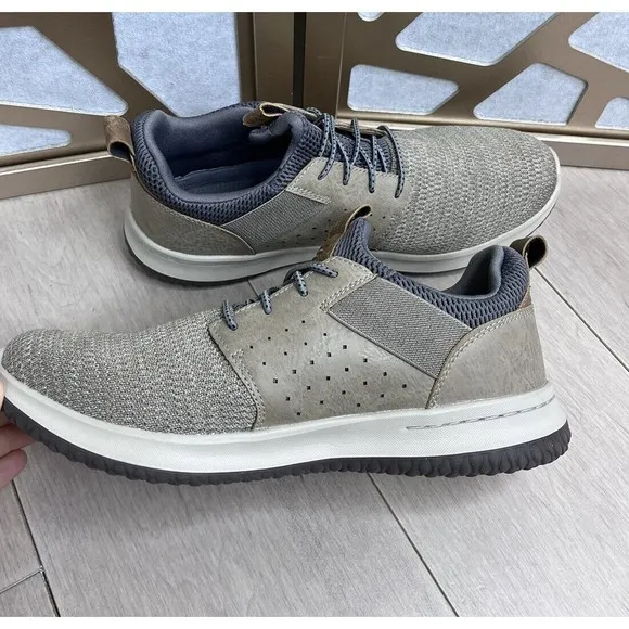 Skechers Delson Camben Men Sneakers Shoes 10 Taupe Slip On Memory Foam Insole