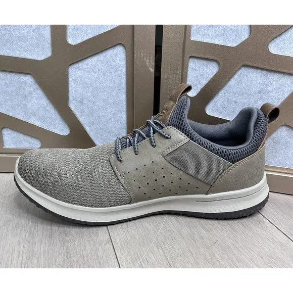 Skechers Delson Camben Men Sneakers Shoes 10 Taupe Slip On Memory Foam Insole